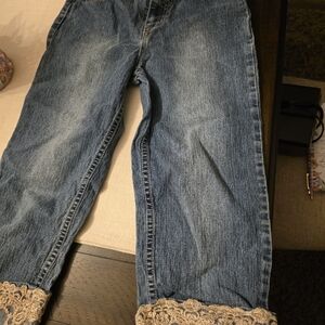 Girls Faded Glory Stretch Denim Jeans Lace Trim Size 12